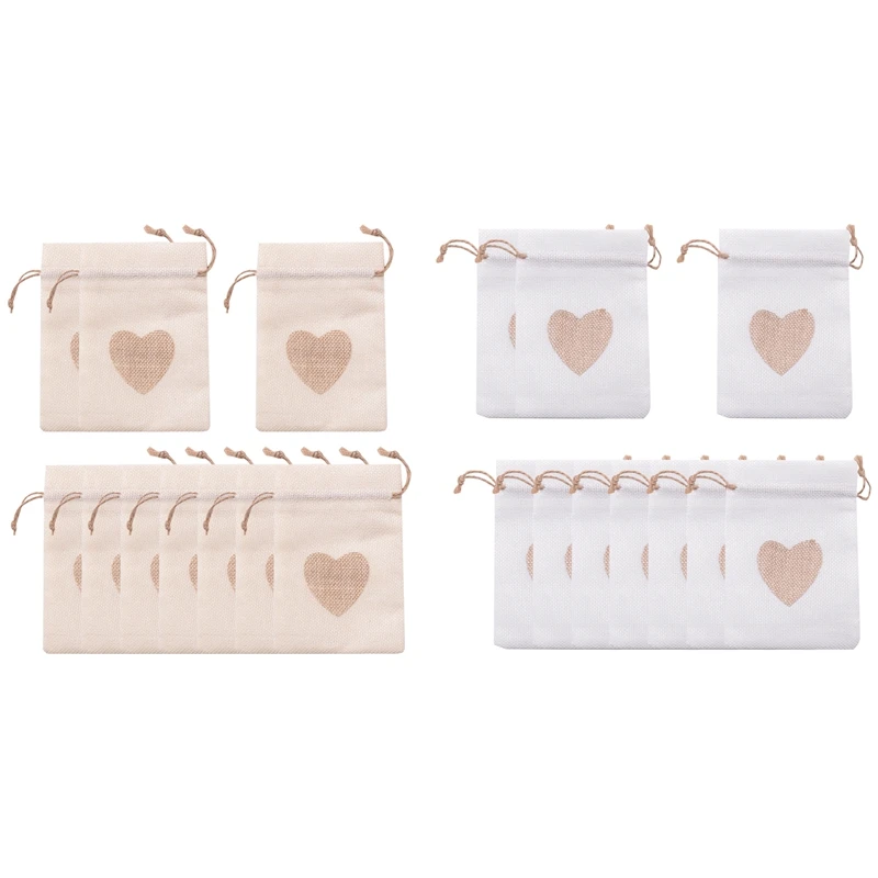 Сумки из мешковины 20 упаковок 4X5 5 дюймов подарочная сумка в форме сердца мешочки