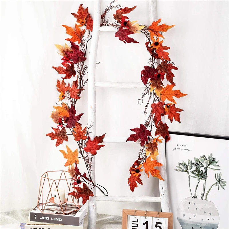 1.7m Artificial Vine Red Autumn Maple Leaf Fake Garland Plants Foliage String Christmas Garden For Wedding Party Home Decoration