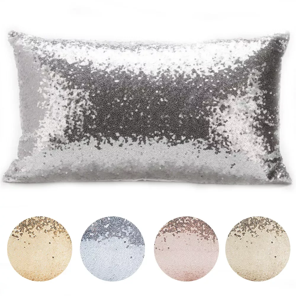 

Shiny Sequin Pillowcase Zipper Pillowcases Rose Gold Throw Pillow Case Cushion Cover for Wedding Party Home Decor 30x50 40x40