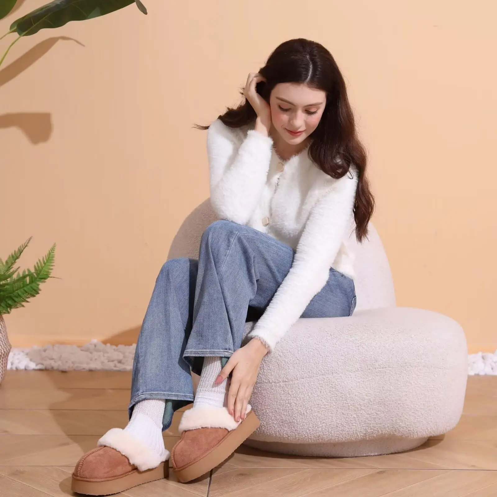 Crestar/женские нечеткие тапочки на платформе новые женские зимние домашние толстой