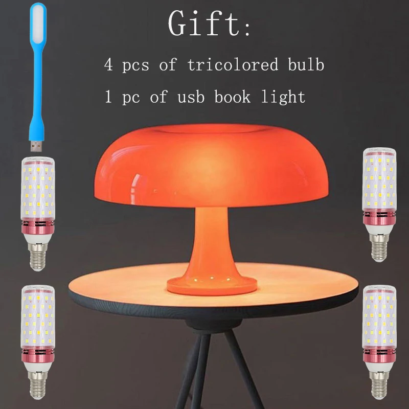 Lámpara de mesa de estilo Simple con forma de seta, luz de adorno con 4 bombillas LED E14, enchufe AU CN EU UK o US, color naranja y blanco para sala de estar y mesita de noche