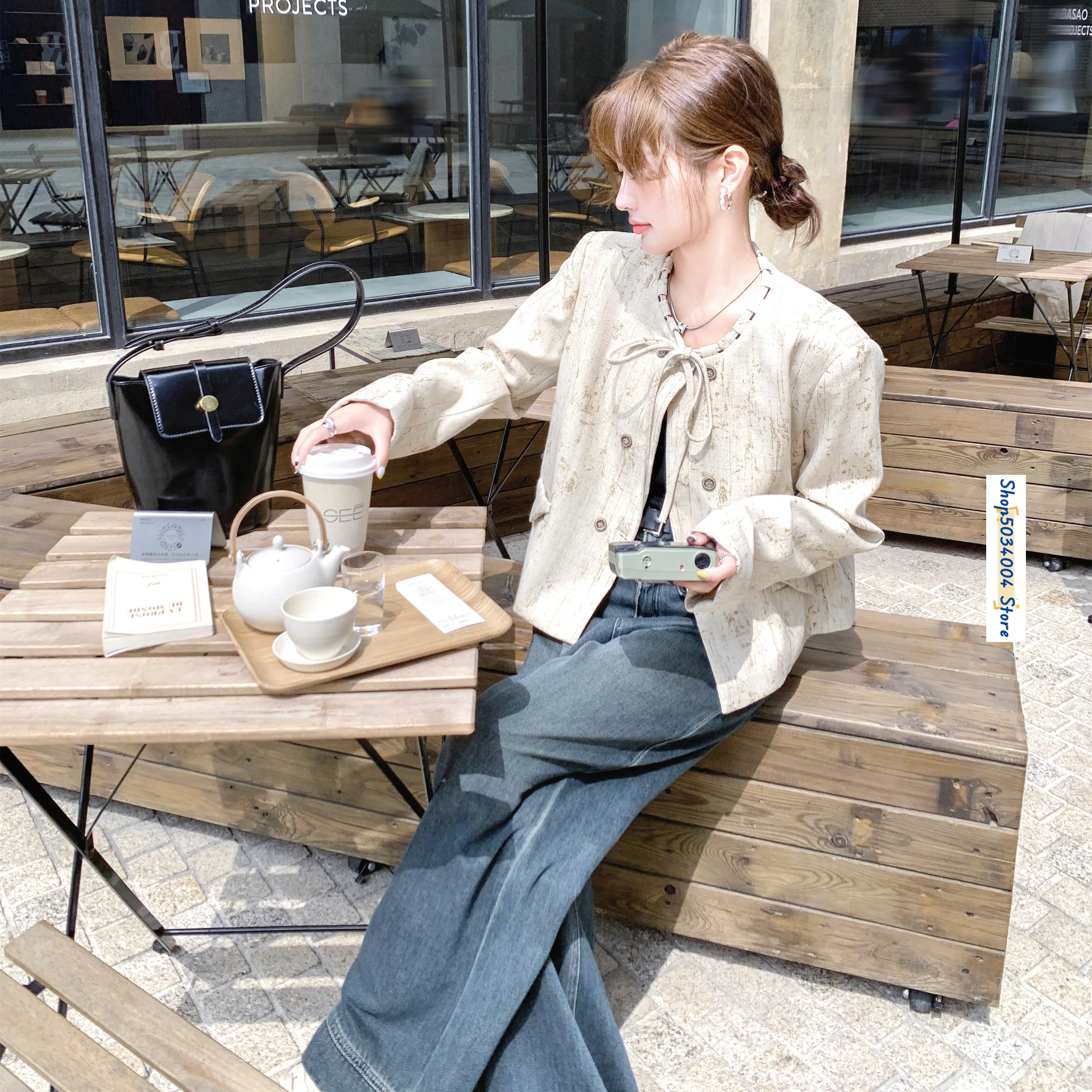 Женская короткая куртка с принтом элегантная шикарная двубортная Повседневная