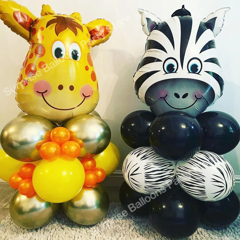 

1 Набор, украшения для дня рождения в стиле джунглей, сафари, фотографический шар, жираф, зебро, фольгированный воздушный шар, украшение для д...