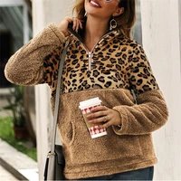 women autumn winter tops lady warm sweater 2021 wool pullovers sweatshirt leopard stitching sweatshirts stylish pullover female