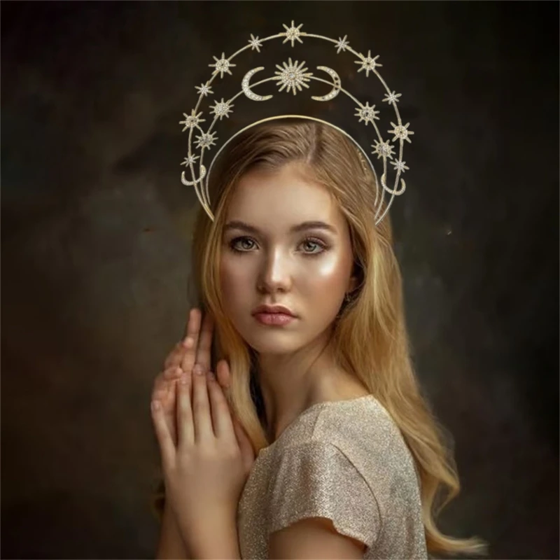 

Vintage Earrings + Crystal Headband Bridal Headpieces Party Props Triple Layer Halo Eye-catching Headband Korean-style