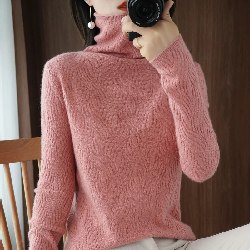 

Autumn and winter 2022 new high neck women's sweater slim fitting long sleeved Pullover knitted bottom shirt