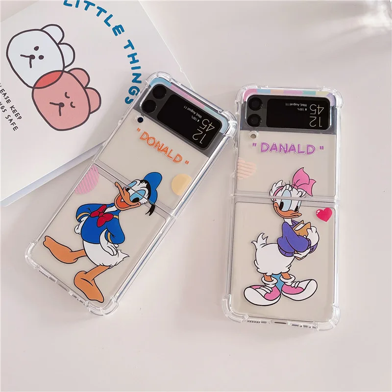 

Cartoon Duck Transparent Phone Case for Samsung Galaxy Z Flip 4 3 Soft TPU Back Cover for ZFlip4 ZFlip3 Cases Protective Shell