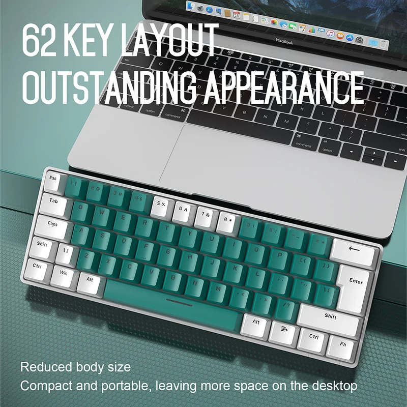 

T60 Russian/En Mini Gaming Mechanical Keyboard For Gamer 62 Keys Backlit Type-C Wired Game 60% Keyboard, portable for travel