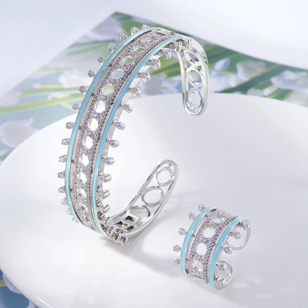 Tirm 2 шт. Набор браслета для женщин фианиты искусственный браслет кольцо Дубай