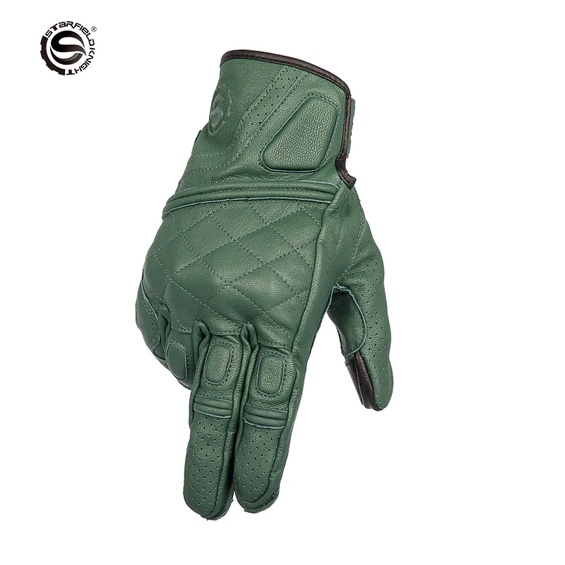 Retro Goatskin Real Leather Motorcycle Gloves Full Finger Touch Screen Knuckle Protection Racing Glove Motocross Motorcycle Gear