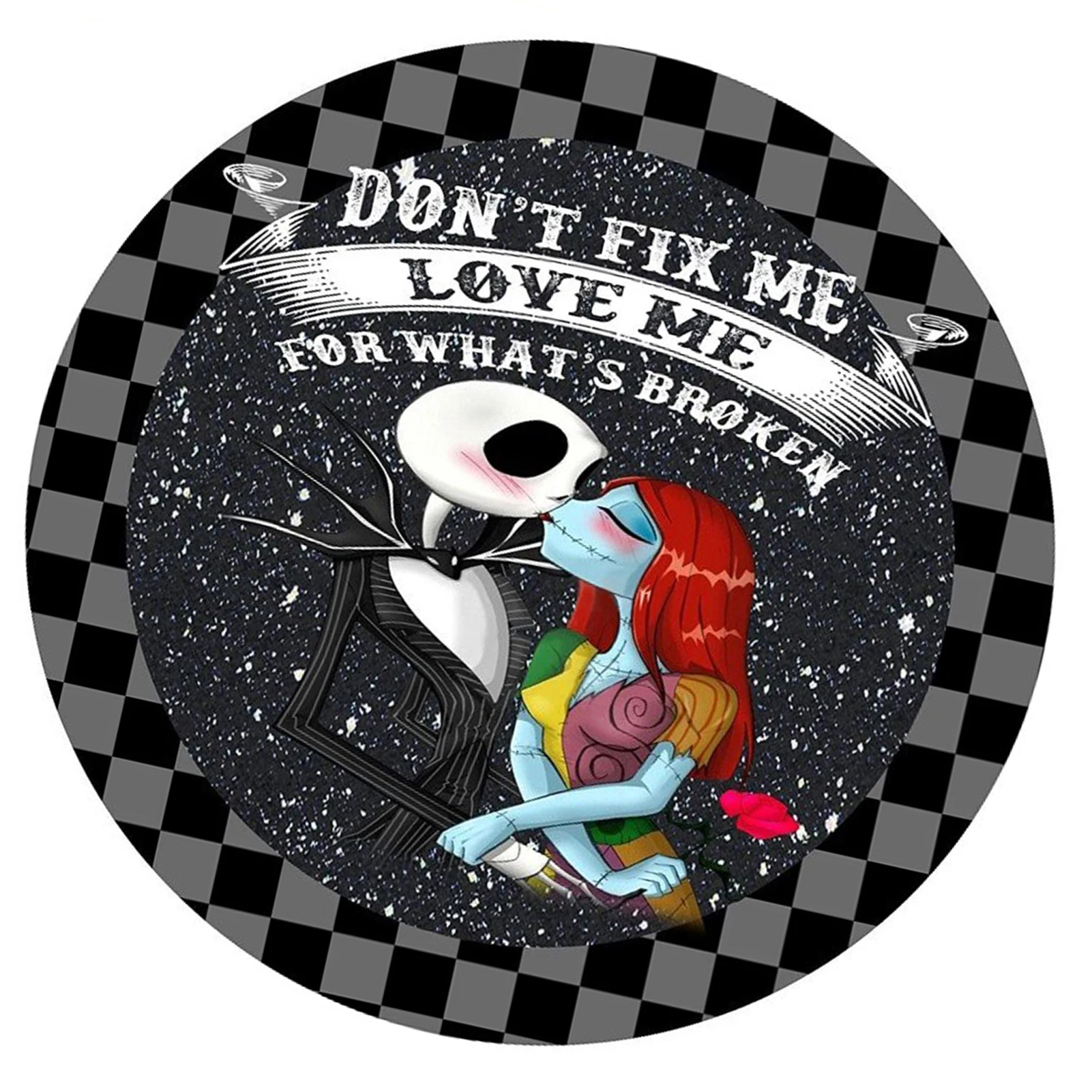 

Round Metal Sign Wall Decor Halloween Wreath Sign Jack And Sally Sign For Home Garden Kitchen Bar Cafe Wall Decor 11.8x11.8 Inch