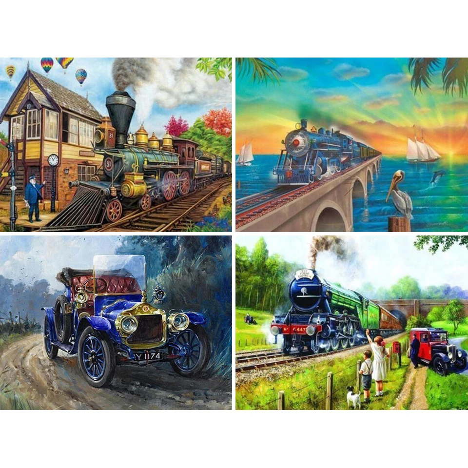 

5D алмазная живопись «сделай сам», Набор для вышивки крестиком с пейзажем и поездом, Набор для вышивки крестиком, Ручная инкрустация, подарки...