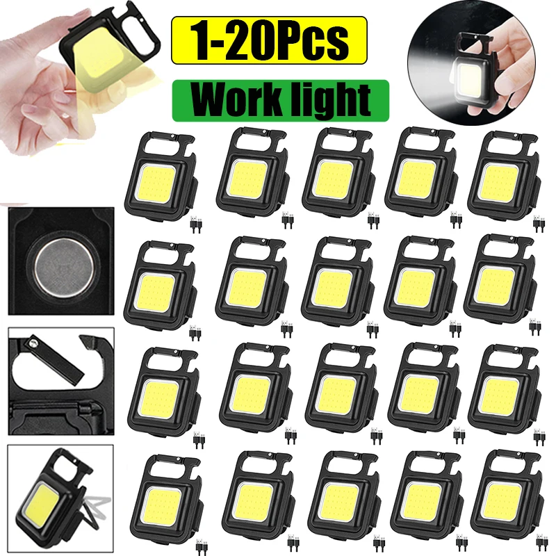 

1-20pcs Mini Glare COB Keychain Light USB Rechargeable Emergency Flashlight Work Light Outdoor Camping Light