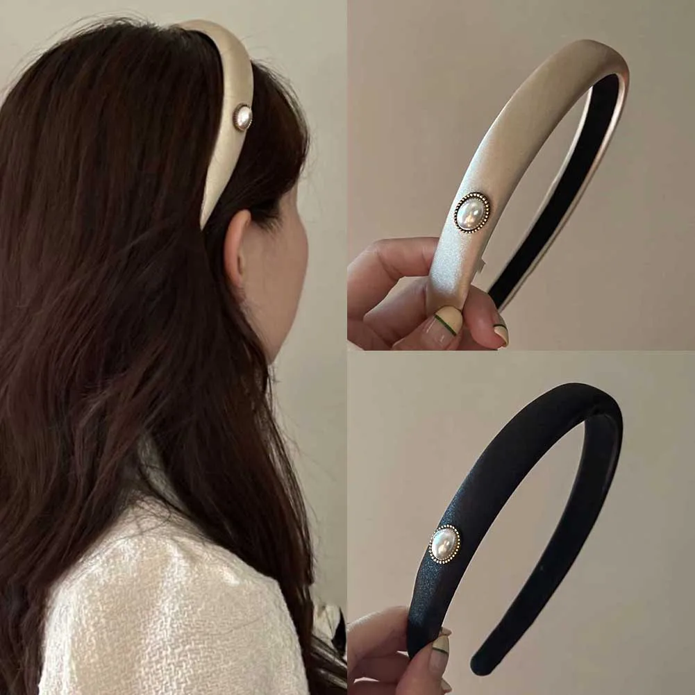 

Sponge Wide-brimmed Headband Women Pearl Satin Hair Hoop Fresh Face Wash Makeup Head Band Hair Accessories