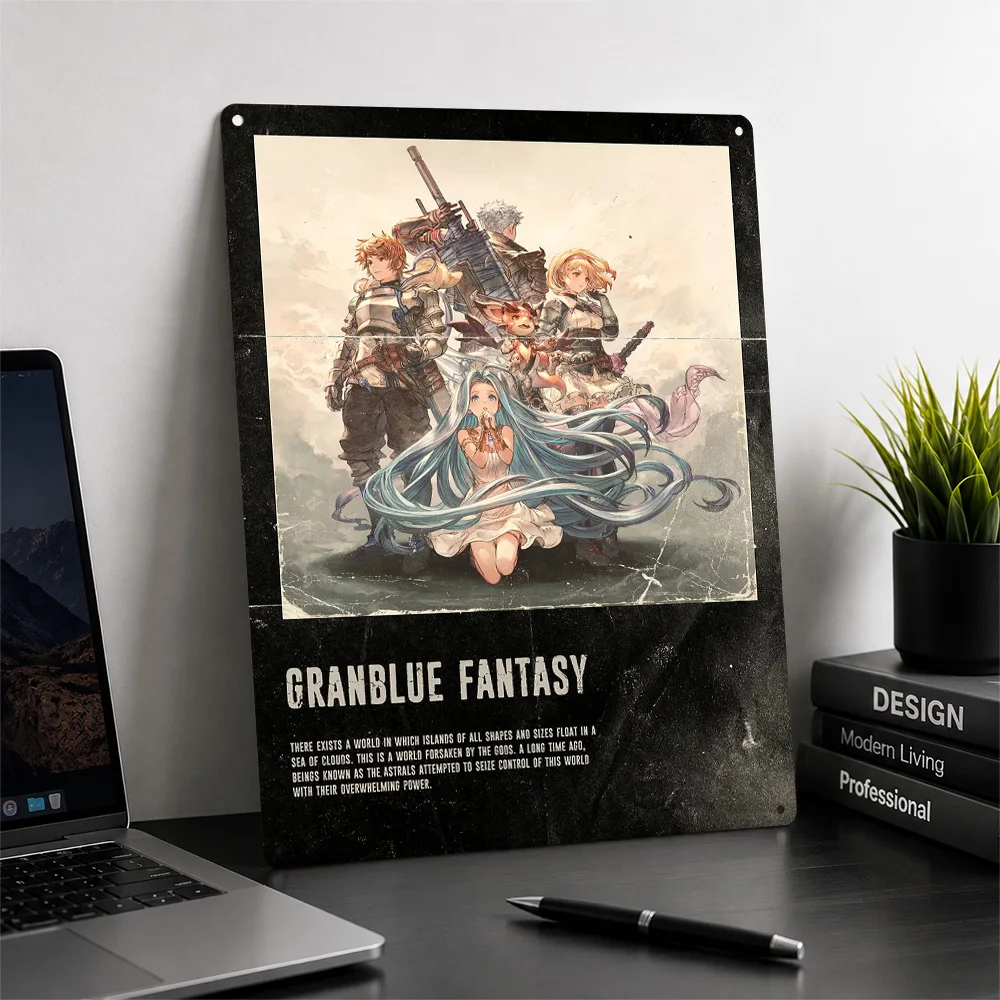 Фото Металлический 3D-постер Granblue Fantasy с индивидуальным дизайном, винтажные жестяные таблички для декора гостиной и офиса №2