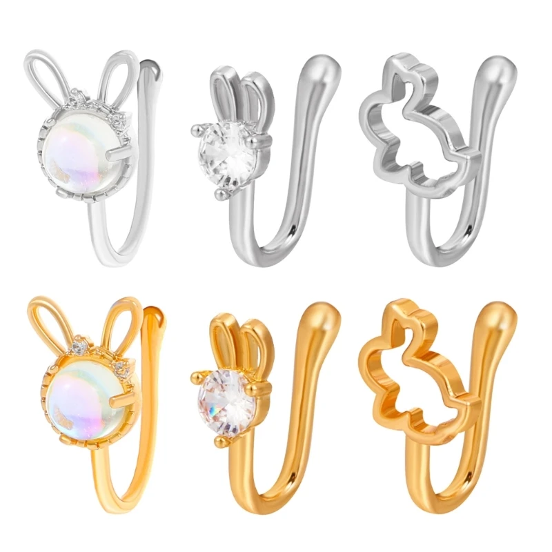 

Nose Rings Jewelry for Teen Girls Rabbit Moonstone Non-perforated U-shaped Nose 264E