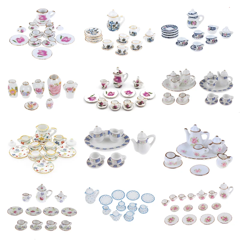 

6/7/8/11/15pcs 1:12 Dollhouse Miniature Plate Drink Cup Dish Bowl Tableware Set Toy Doll Food Kitchen Living Room Accessories