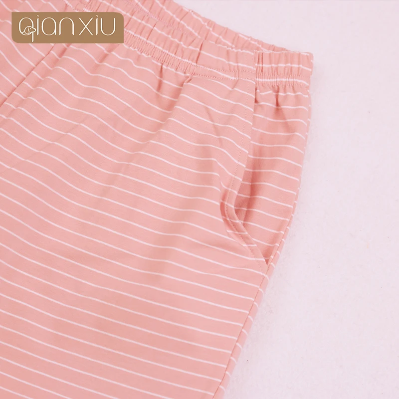 2021 Female Pajamas Suit Sleep Two piece Set Women's Cotton Short Sleeve Stripe Pajamas Shorts Short Sleeve Loose Home clothes