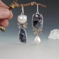 boho irregular natural stone dangle earrings for women statement bow knot pearl hook earring ethnic wedding party jewelry