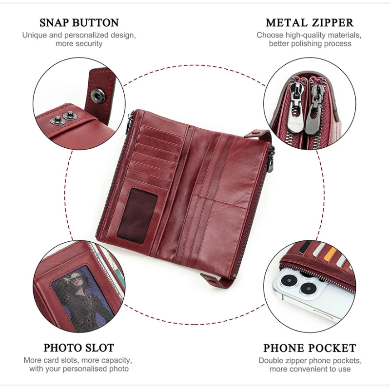 Модный женский бумажник из воловьей кожи с защитой от кражи двухскладной