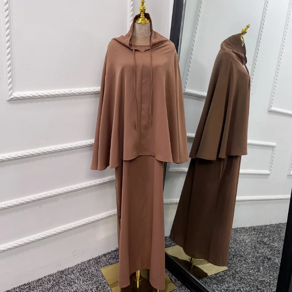 Middle East Dubai Türkiye Solid Elegant Muslim Dress Modest Two Piece Women Muslim Sets Ensemble Femme Musulmane