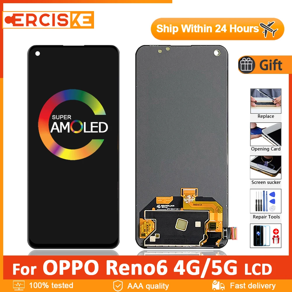 

Оригинальный AMOLED дисплей для OPPO Reno6 5G PEQM00 CPH2251, ЖК-дисплей для Reno 6 4G CPH2235, панель экрана