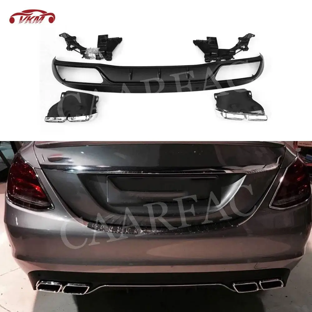 

PP Black Material Rear Bumper Lip Diffuser for Benz W205 C200 C220 C43 Change to C63 AMG Coupe Standard 2015 2016 2017