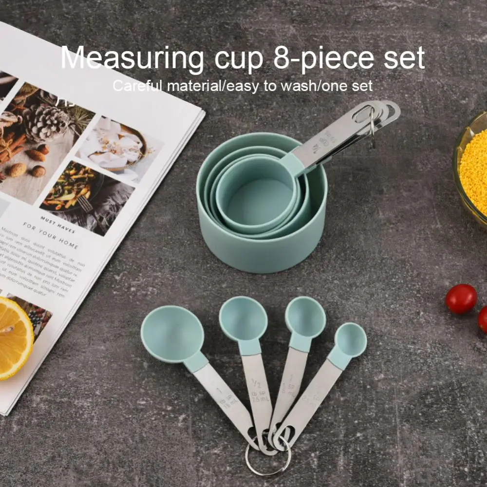 

8pcs Durable Measuring Cups 2.5ml 5ml 7.5ml 15ml 59ml 78ml 118ml 236ml Measuring Spoon Set Kitchen Supplies Stainless Steel