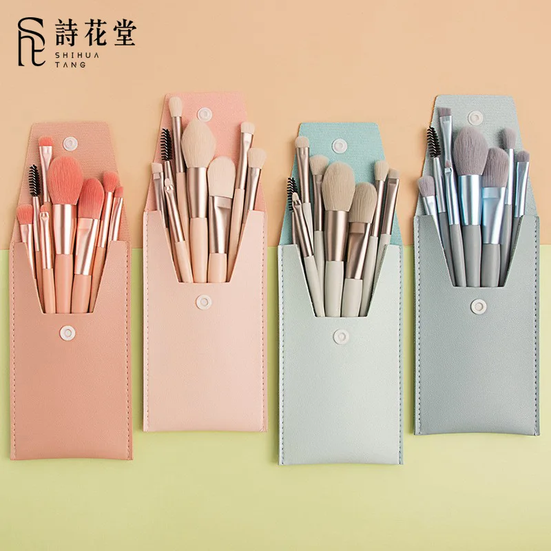 Mini Makeup Brush Set Macaroon 8 Pack Portable Artificial Fiber Makeup Tools Makeup Brush Plus Bag Set  Makeup Brush Set with