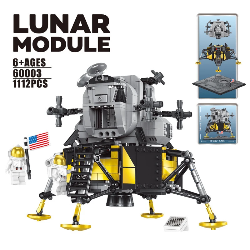 

Apollo 11 Moon Lunar Lander Model DIY Assembly Building Blocks High Reduction with Figures Educational Toys for Kids LED Light