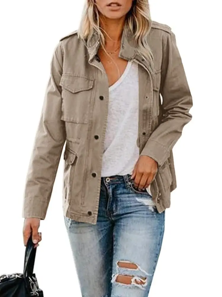 Женская куртка GFAVCJX в стиле милитари легкая Полевая с застежкой-молнией и