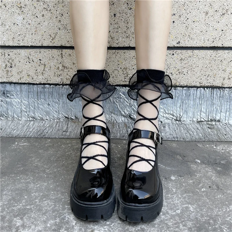

Сетчатые кружевные носки с кристаллами в стиле "Лолита", японские милые студенческие носки средней длины, милые носки принцессы, модные секс...
