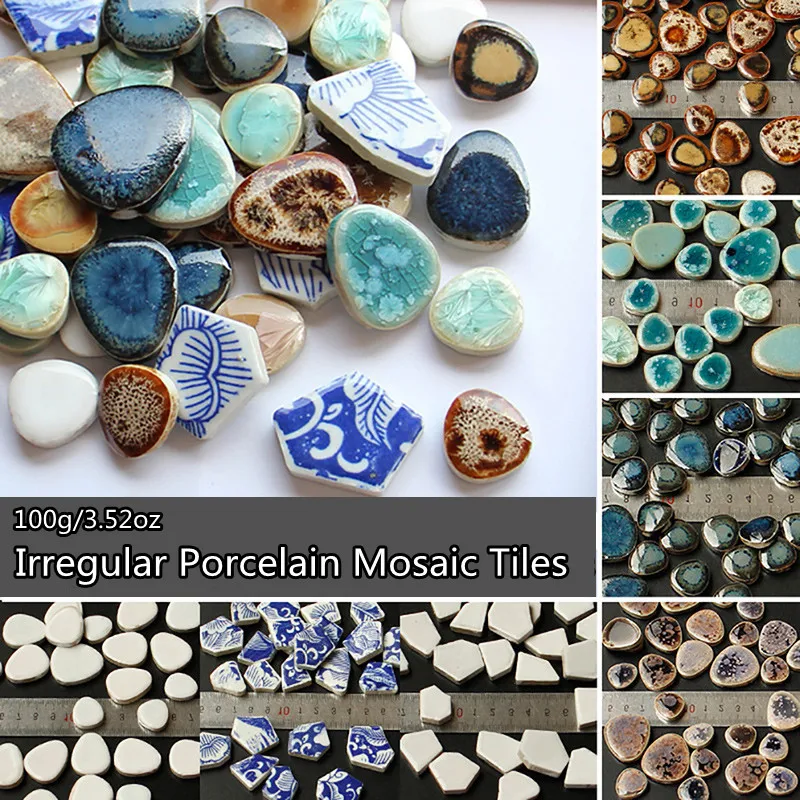 100g/3.5oz Porcelain Mosaic Tiles 5mm/0.2in Thickness Polygon/Ovoid/Round/Square Ceramic Tile DIY Mosaic Craft Making Tile images - 6