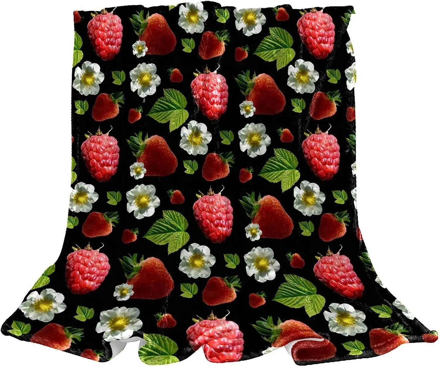Throw Blanket Warm Cozy Soft Microfiber Blankets, Strawberry Raspberry Red Fruit Vintage