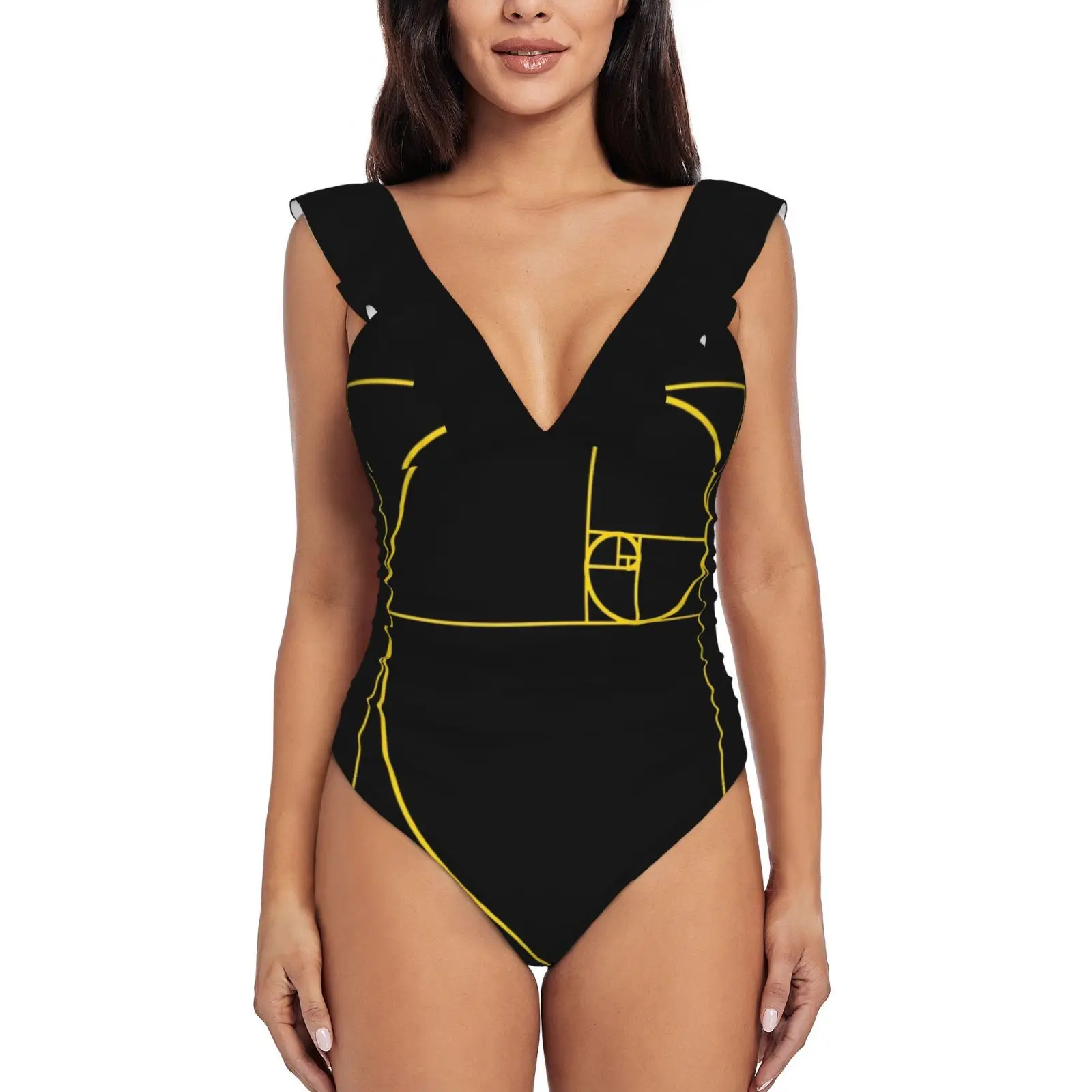

Golden Ratio Spiral Fibonacci Spiral Ruffle Swimsuit Women'S Swimwear Monokini Beachwear Bathing Suits Golden Ratio Fibonacci