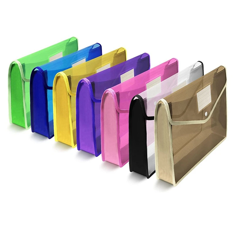 

7 Pcs Multicolor Extra Large Capacity Waterproof Transparent File Manager Pack Expansion Folders With Button Labels