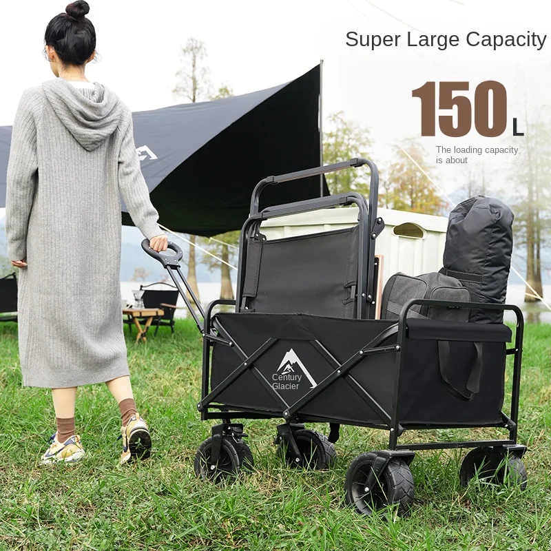 Outdoor Portable Pull Trolley Picnic Camping Folding Hand-pushed Vegetables Camp Car Photography Shopping Rod Cargo Trailer
