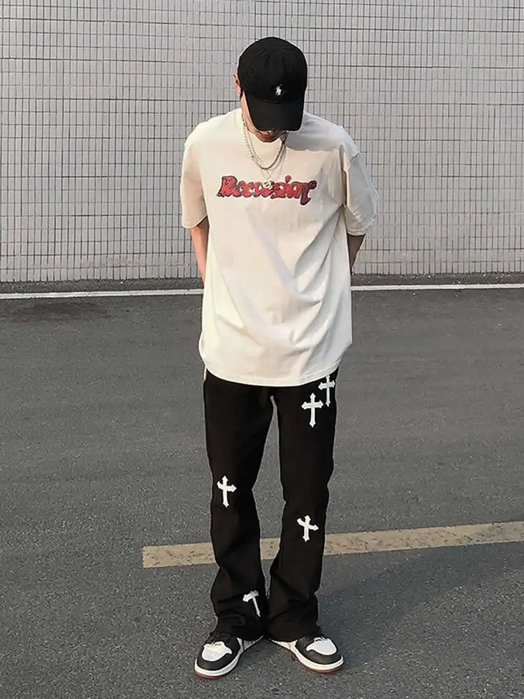 Y2k Emo Mens Black Harajuku Streetwear Alt Jeans Straight Fairy Grunge Wide Leg Pants Denim Trousers High Waist Oversize Clothes