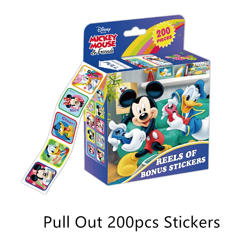 

200 Sheets/Box Disney Cartoon Stickers Pull Out Mickey Mouse Minnie StIckers Cute Kawai Baby Girl Toy Gift