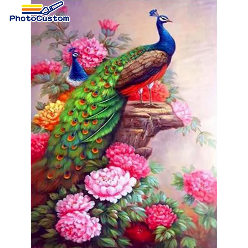 

PhotoCustom Full Square/Round Drill 5D DIY Diamond Painting Peacock Animal 3D Embroidery Cross Stitch Kits For Home Decor Gift