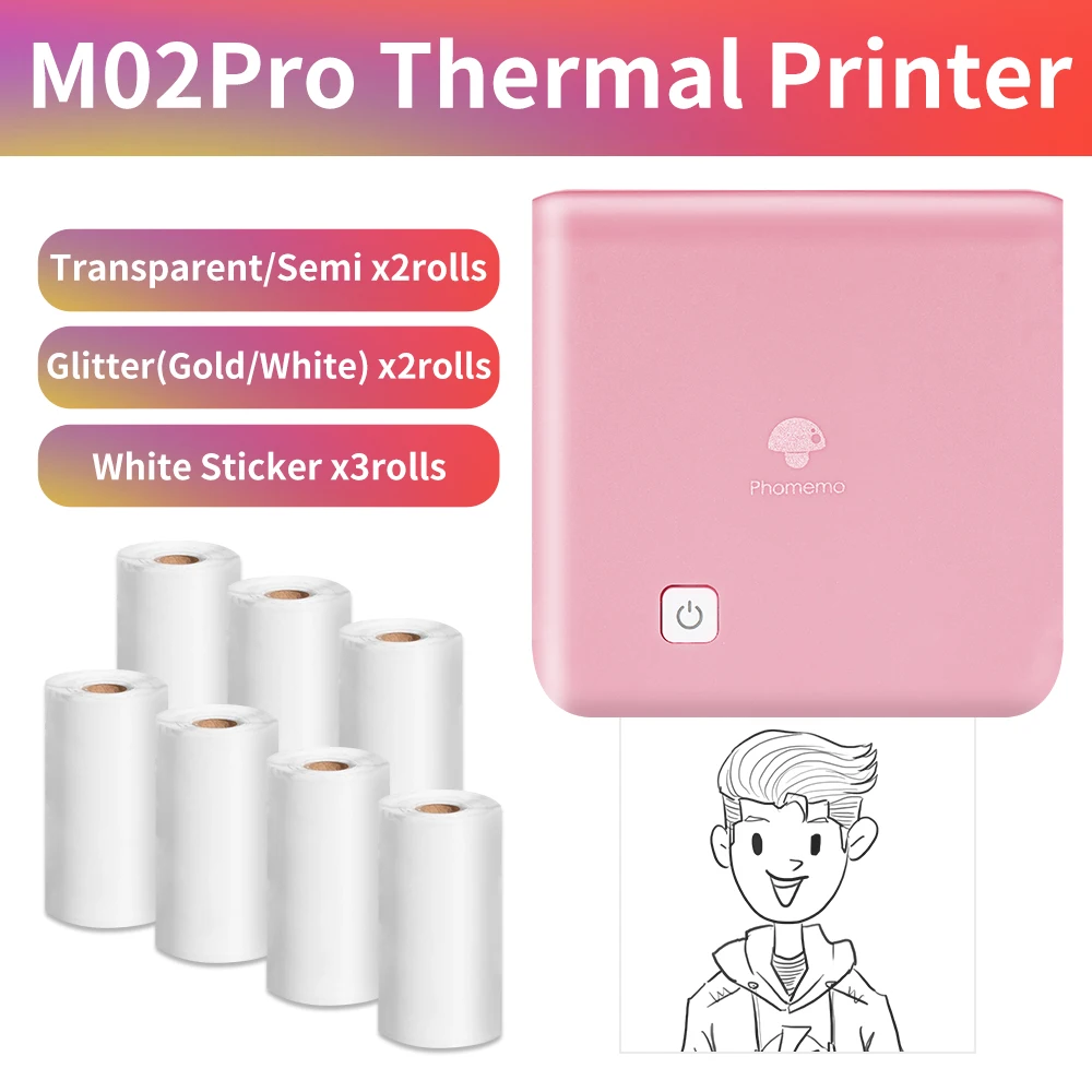 

Карманный фотопринтер Phomemo M02Pro, 300 точек/дюйм, мини-фотопринтер, беспроводной термопринтер для планирования журнала, художественного творче...