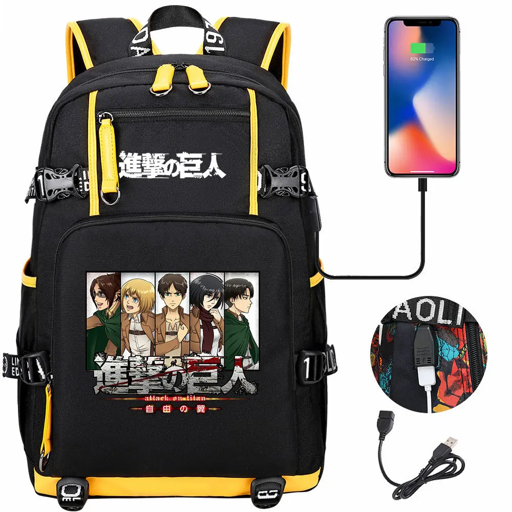 

Рюкзак с героями аниме «атака на Титанов», вместительный ранец с USB-зарядкой для студентов, школьный ранец для подростков, дорожная сумка дл...