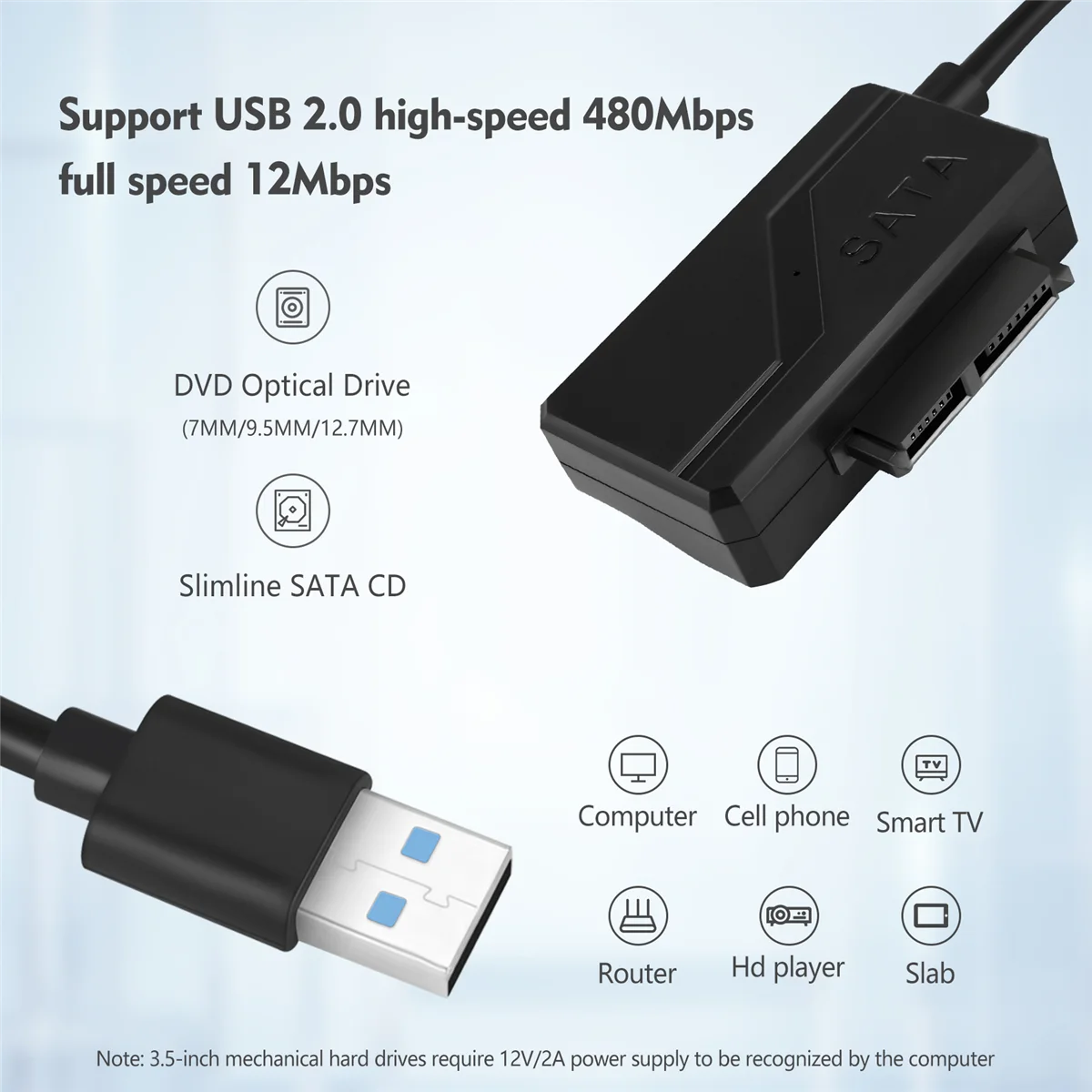 USB 2.0 к Mini Sata II 7 + 6 13-контактный адаптер-конвертер для ноутбука CD/DVD ROM Slimline Drive