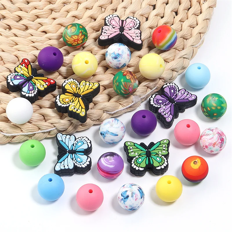 25 шт. набор силиконовых бусин-бабочек разноцветные бусины-разделители для