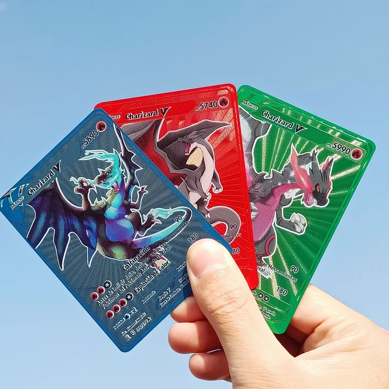 

Металлическая карта Pokemon 7400 HP Charizard VMAX Great Gold Card, английская версия, Коллекция игр, золотая металлическая железная карта, детские подарки