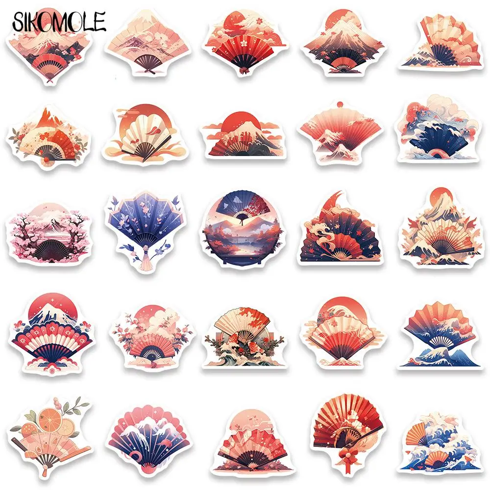 Наклейки бумажные в японском стиле для вееров 10/30/50 шт.