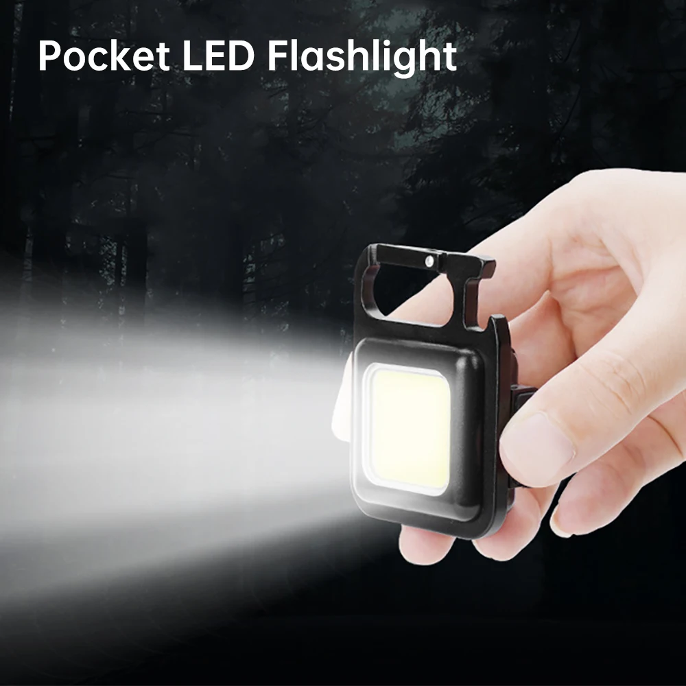 

Powerful Mini LED Flashlight USB Rechargeable Portable Pocket Keychain Lamp Outdoor Camping Multifunction COB Light Corkscrew