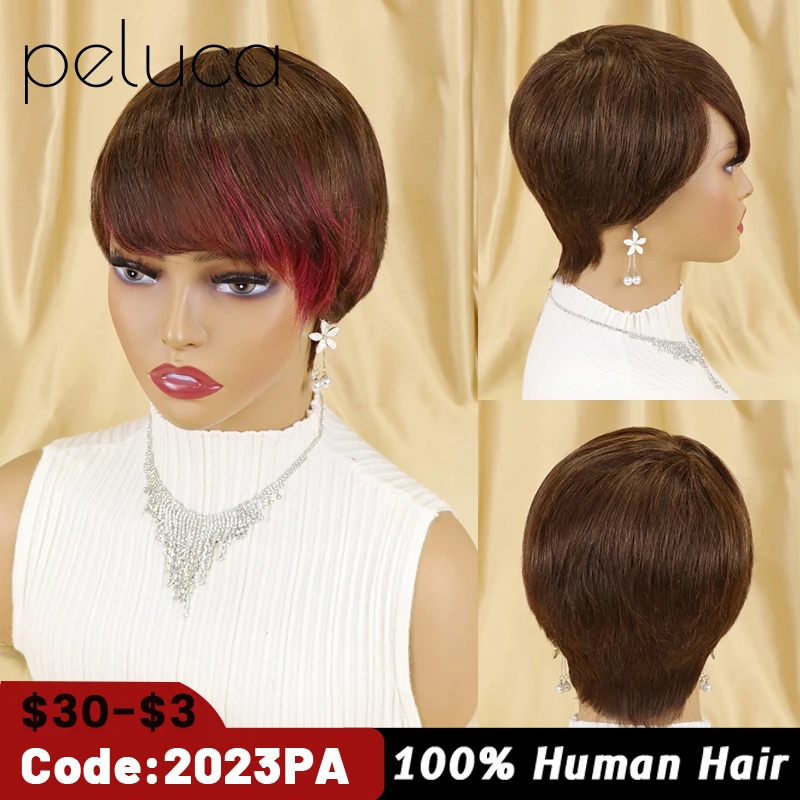 

Short Pixie Cut Wig Brazilian Cheap Human Hair Wigs With Bangs For Black Women Full Machine Made Glueless Short Wig Straight
