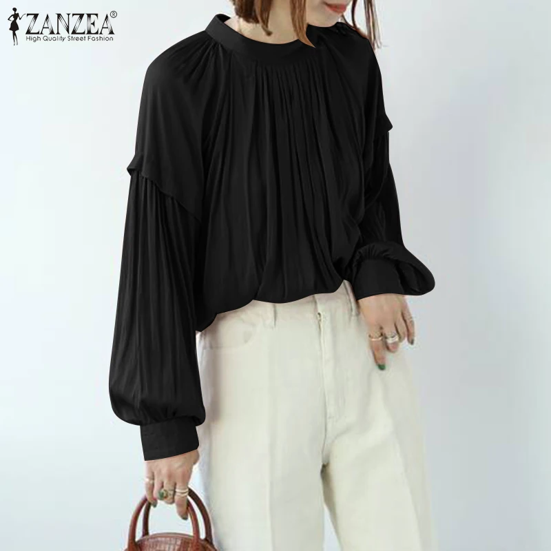 

ZANZEA 2022 Fashion Loose Blouse Women Long Latern Sleeve O Neck Shirt Casual Spring Solid Vintage Tops Long Blusas Oversized