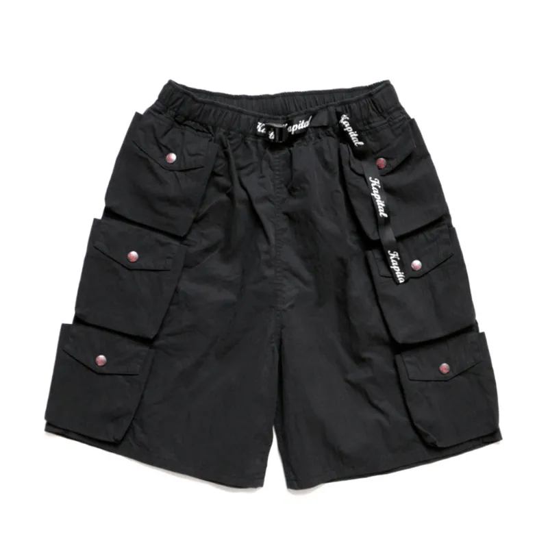 KAPITAL 22SS Japanese Style Dual Color Multiple Pockets Webbing Drawcord Loose Fashion Men And Women   Casual Shorts